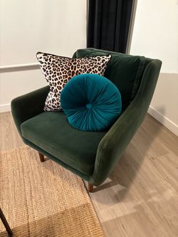 Green Velvet Accent Chair with Wood Legs