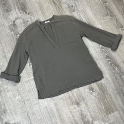LA Made Small Women's Solid Olive Green  Soft V-Neck Waffle 100% Cotton Tunic Top