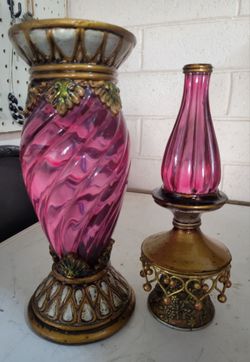 Vintage Hollywood Style Cranberry Glass Candle Holder
