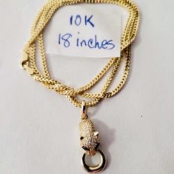 10K Yellow Gold Franco Chain and Pendant For Wedding 18 Inches Long 