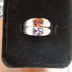 Amethyst And Garnet Sterling Silver Rings Sz 7