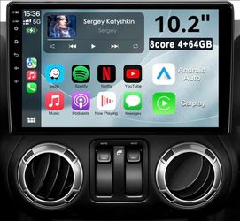 8Core 4+64GB Android 13 Car Radio Stereo for Jeep Wrangler JK 2007-18 Compass Grand Cherokee Dodge Ram, 10.2" QLED HD Touch Screen Head Unit with Carp