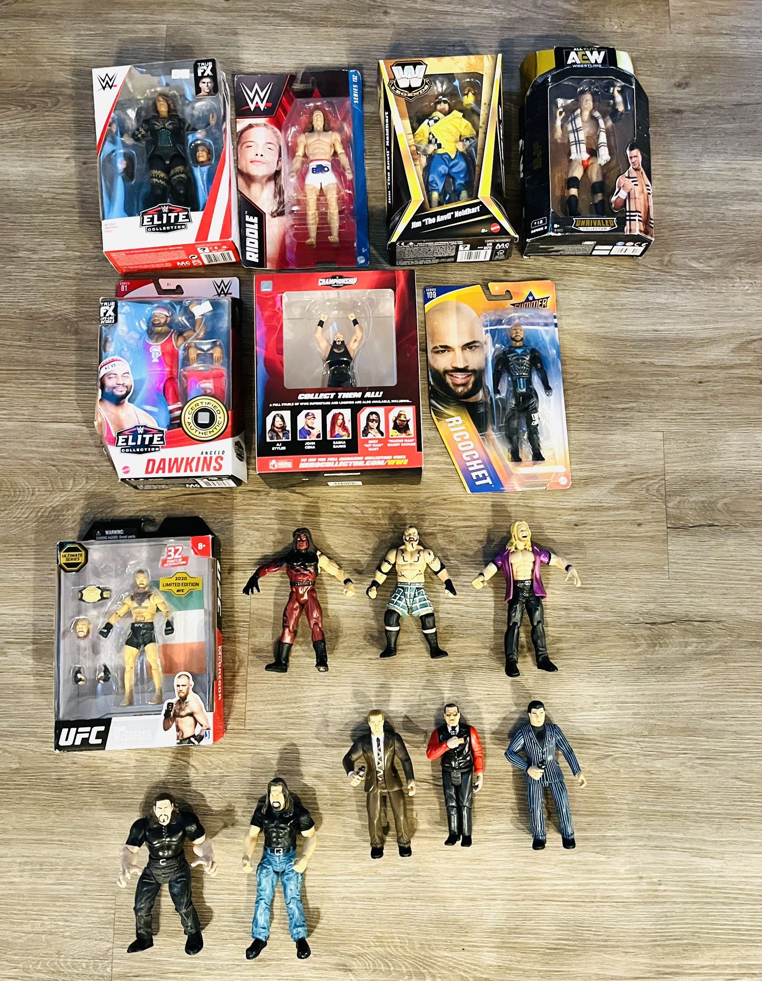Wrestling Action Figure Set - New AEW MJF WWF Ricochet , Jim “The Anvil” Neidhart , Riddle, Braun, Angelo Dawkins , Nia Jax UFC Conor Mcgregor “ T