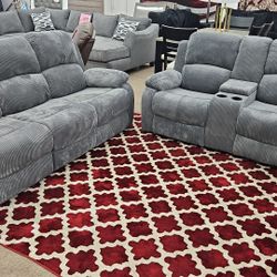 Special Clearance Gray Corduroy Recliner Sofa Loveseat Special No Credit Needed Financing Payment Plan Available