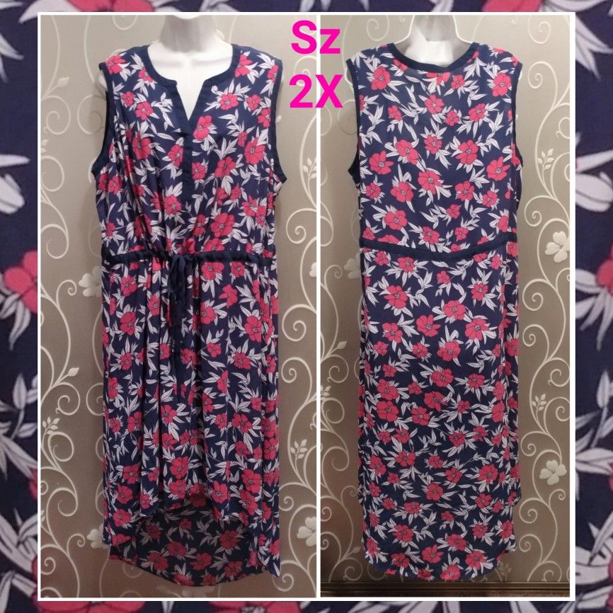 WOMENS PLUS SIZE 2X SHEER FLORAL HI LO DRESS W/UNDER SLIP (UNUSED)