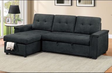 2-Pc Black Convertible Sectional Sofa With Storage And Pullout Bed