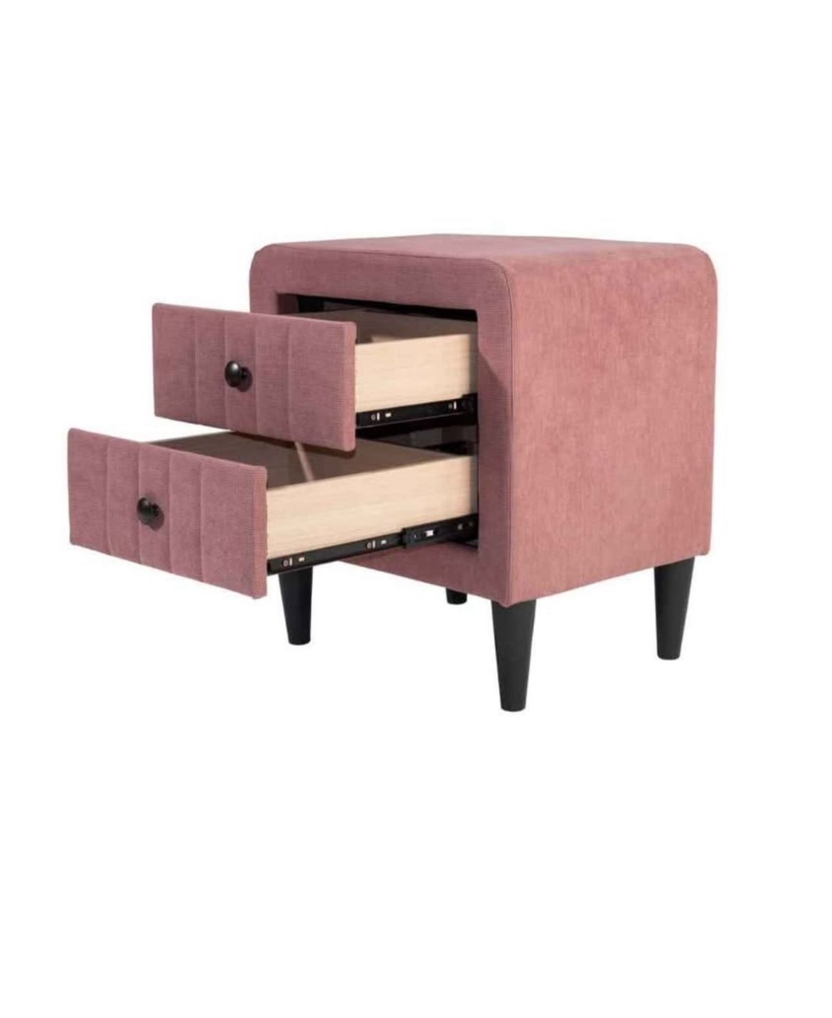 pink velvet upholstered nightstand.