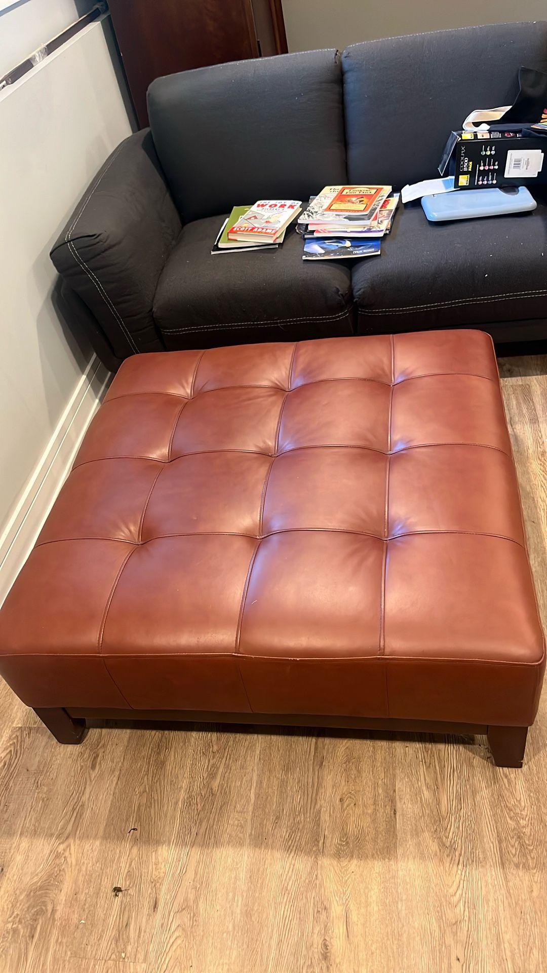 Large Leather Ottoman/ Coffee Table