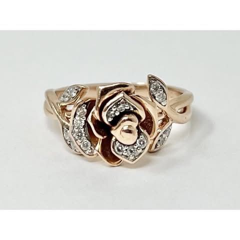 Helzberg Disney Enchanted Belle 10K Rose Gold Diamond Beast Rose Ring - Sz 5