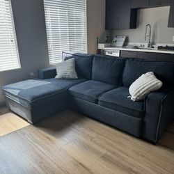 Blue Pull-Out Bed Sectional Sofa 