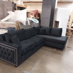BRAND NEW 9x7ft And 7X9FT  SECTIONAL CHAISE SOFA, VELVET BLACK,  CUSTOM MADE AVAILABLE 
