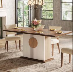 Tribesigns 55" Rectangular Dining Table for 4 to 6 People, Farmhouse Wood Dinner Table for Kitchen, Dining Room & Living Room, Oak Brown & White