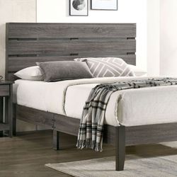Brand New Rustic Grey Platform Queen Bed 