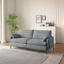 80.7" 3 Seater Cloud Sofa Linen Couch with Pillows Side Pockets Deep Seat Home,Grey