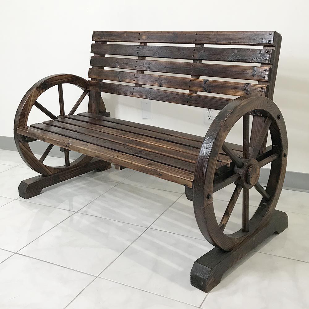 New $110 Large 50” Wooden Wagon Bench Rustic Wheel for Patio Garden Outdoor 50x23x34”