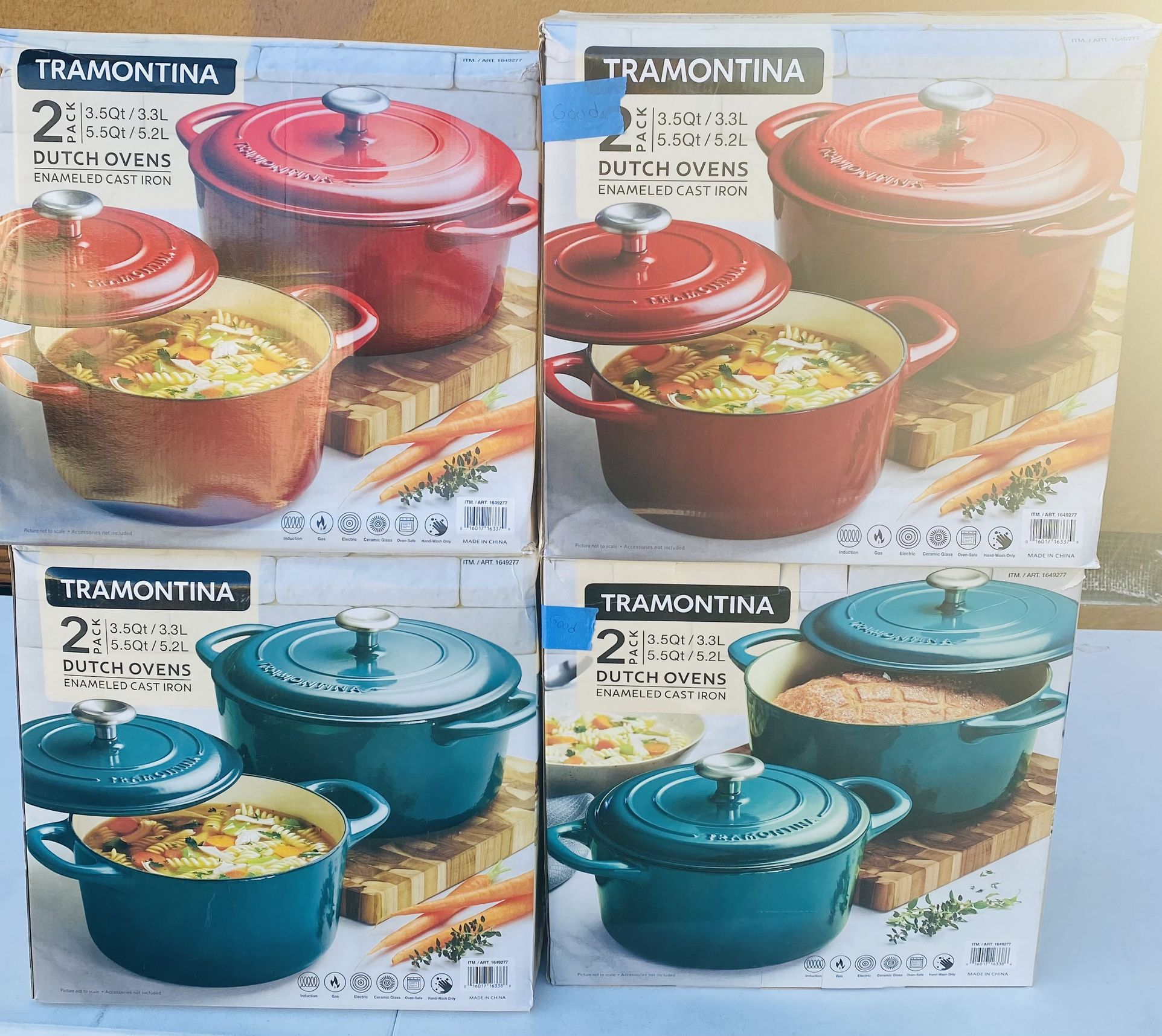Tramontina Enameled Cast Iron Dutch Ovens 3.5 QT and 5.5 QT ⭐️New Item ⭐️Red Or Green (Stores Costco/Walmart Retail $70-$130 ) Big Saving Deal⭐️🔥$45