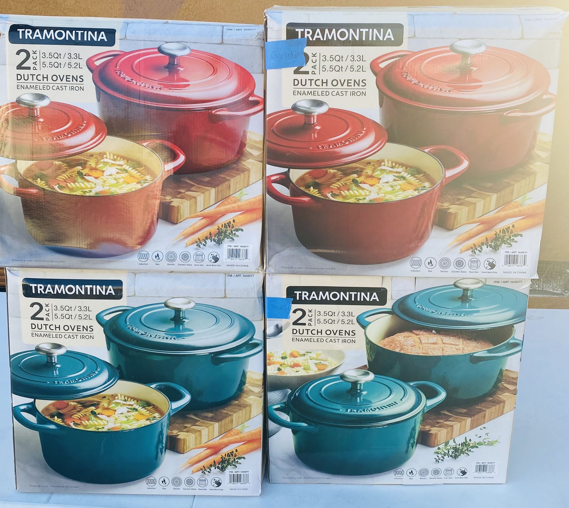 Tramontina Enameled Cast-Iron Oval Dutch Oven, Blue, 7 qt