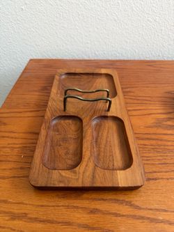 Vintage Mid-Century Wood Desk Organizer / Valet Tray