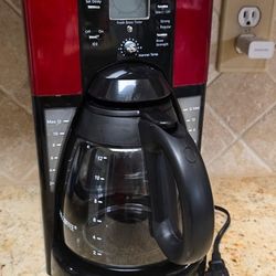 Mr. Coffee FTX49 12-Cup Programmable Coffeemaker in black and red