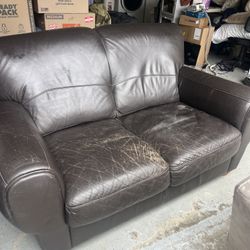 Brown Leather Loveseat