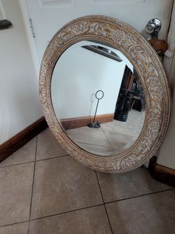 Large Round Beveled Edge Mirror 39 inch