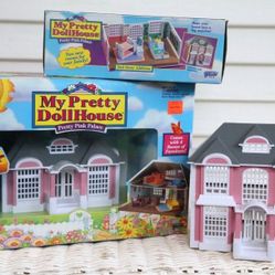 My Pretty Dollhouse Pretty Pink Palace-New in Box! Vintage Polly Pocket (2 Stories, Furniture, People & Animals) Example Shown Out Of Box