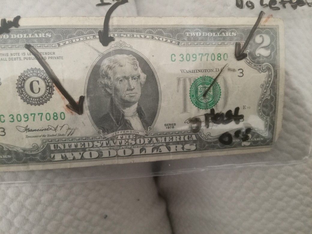P 1976 $2 Bill 5 Printers