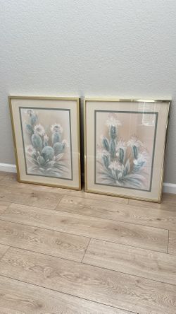 Southwest Cactus Pictures In Gold Frame 30x24