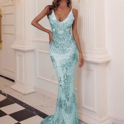 Blue Mermaid Style Prom Dress NWT
