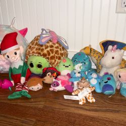 Large Bundle of ~20 Plush Toys - Squishmallow Llama, Disney Minis, Elf, Animals Lot for Kids