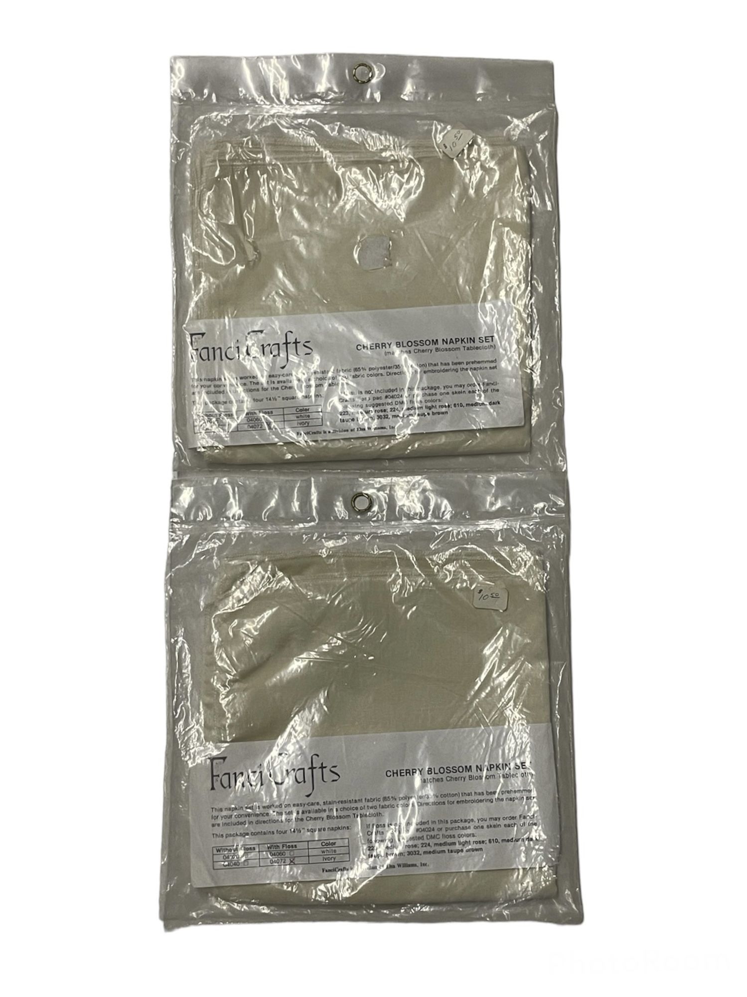 Fanci Crafts Embroidery Cherry Blossom 4 Piece Napkin Set with floss, 2 pks, NEW.