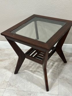 Set of 2 Modern Glass Top End Tables with Storage Shelves