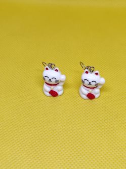 White Maneki Neko Dangle Earrings