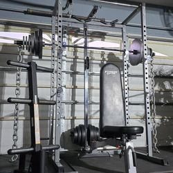 《FREE LOCAL DELIVERY》+ SQUAT RACK + ADJUSTABLE BENCH + OLYMPIC WEIGHT PLATES + BARBELL + WEIGHT TREE 