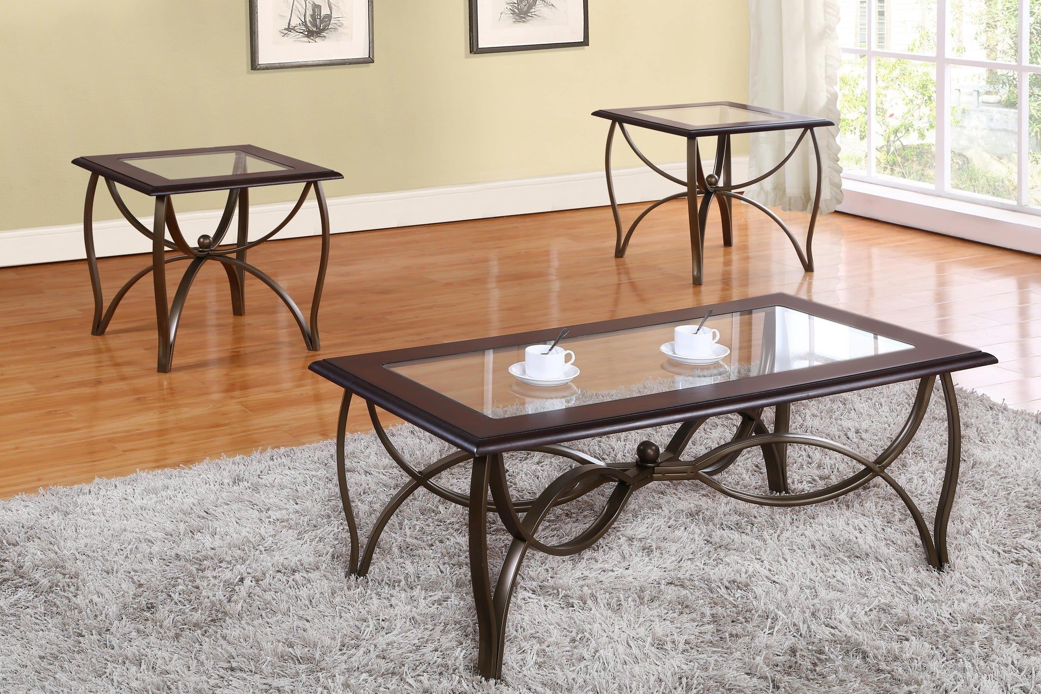 3-PC GLASS COFFEE TABLE SET- (1PC- 47"X24"X20") (2PC -24"X24"X22")-- 2 BOXES REQ'D - BRONZE HD985