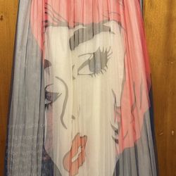 Graphic Print Pleated Long Skirt