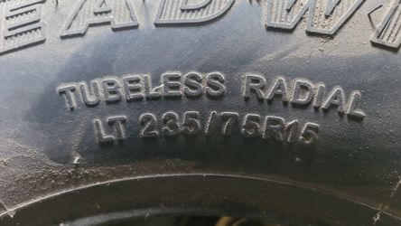 225/75R15. 100% LIFE
