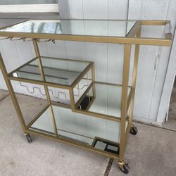 Gold Mirror Bar Cart / Glass Rack 