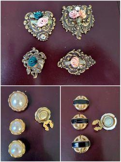 Lot of 12 Vintage Button Covers: Victorian Style, Faux Pearls, Black Enamel-p/u in Gilbert