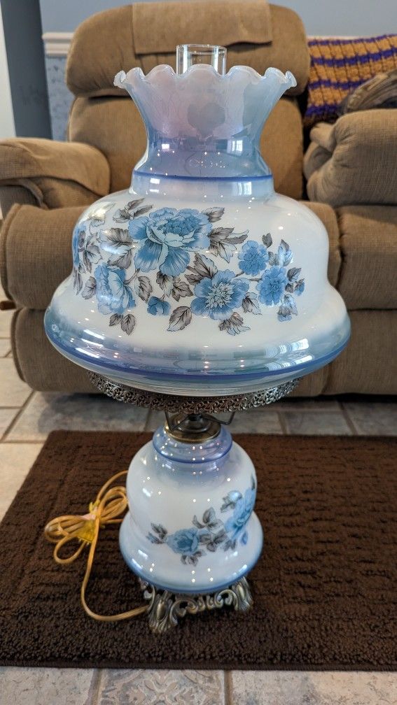 Vintage Blue Hurricane Lamp