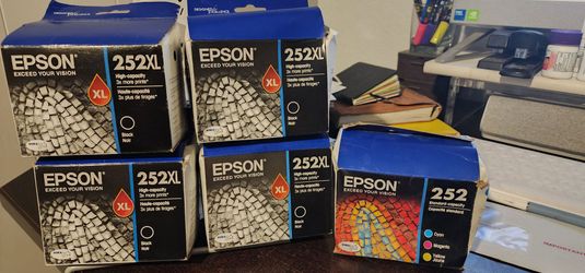 4 Epson 252XL, 1- 3 pack Ink Cartridges Cyan, Magenta, Yellow +2 Epson 252 Yellow Ink Cartridges