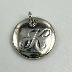 Tiffany & Co. Sterling Silver Round Letter K Notes Alphabet Disc Initial Charm/Pendant With Tiffany Pouch 