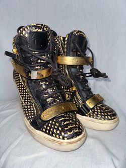 Giuseppe Zanotti London High Top Sneakers Black Gold Leopard Animal Print EU 40 Pre Owned No Box