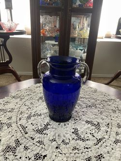 Beautiful Cobalt Blue Double Clear Handles Vintage 