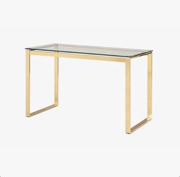 Glass Top Desk With Gold Metal Legs, Modern, Chic, Elegant Vanity Table