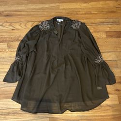 Brown sheer blouse with beaded details size medium 