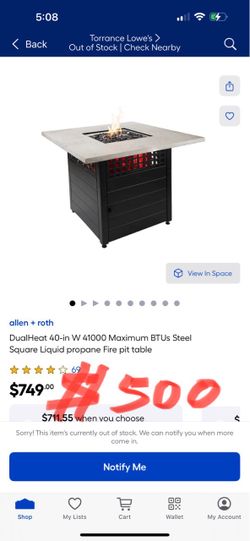allen + roth DualHeat 40-in W 41000 Maximum BTUs Steel Square Liquid propane Fire pit table