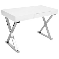 Lincolnwood Metal Base Writing Desk TOP BLACK COLOR & White Chair