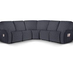 Ruaozz Sectional Sofa Covers Oversized L Shape 5 Seat Recliner Couch Covers - Washable Soft Extra Large Sectional Covers with Pockets (Dark Gray)

