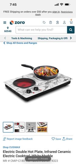 CUSIMAX Electric Double Hot Plate, Infrared Ceramic Electric Cooktopl, White Marble